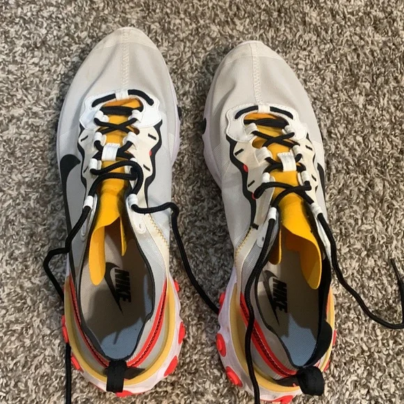 Nike React Element 55- White black yellow and neon orange/red running shoe - Picture 4 of 7